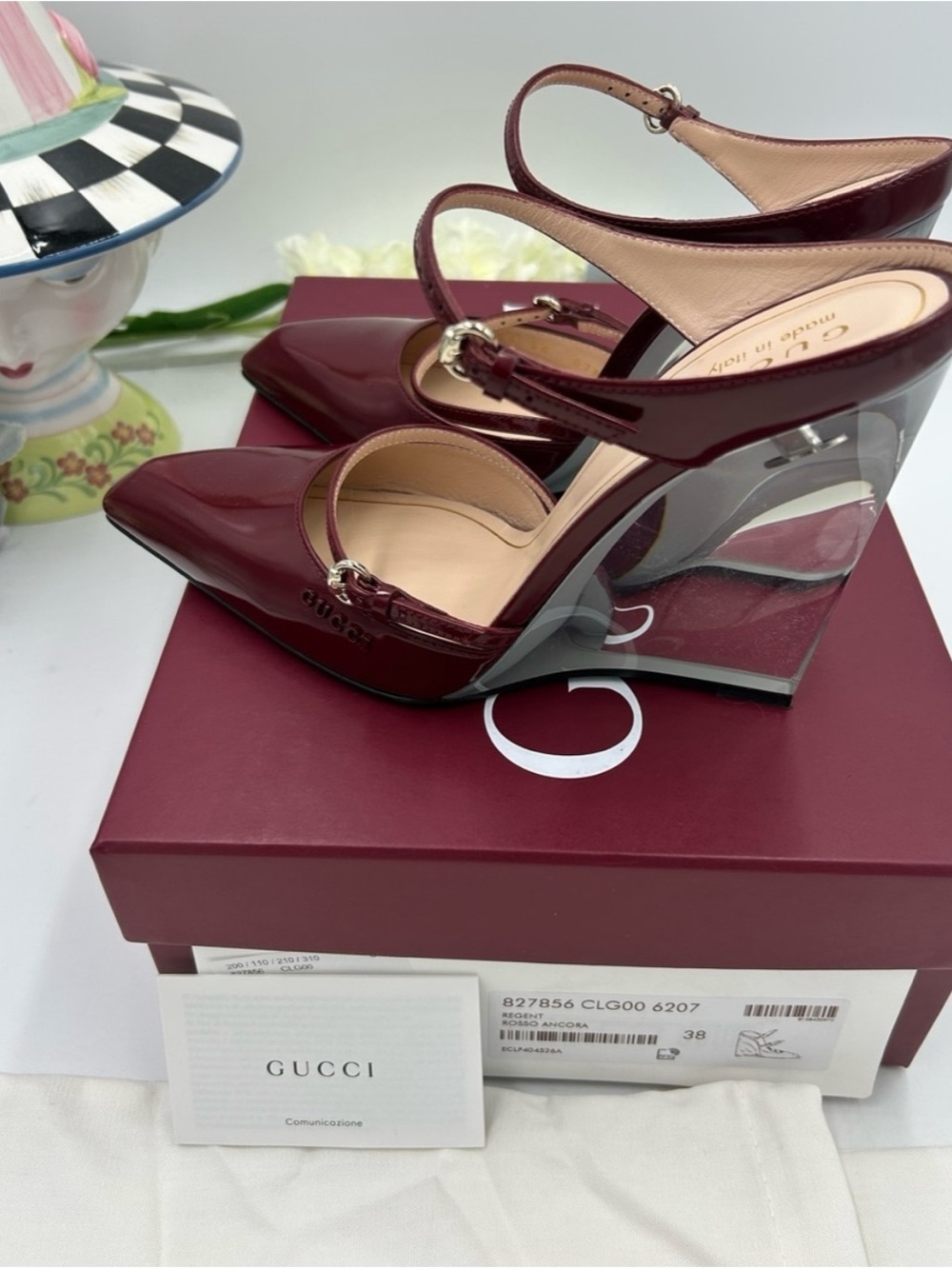 Gucci rosso leather wedge mules size 38 made in Italy - Picture 4 of 6